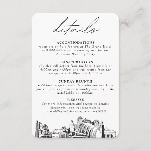 Kansas City bruiloft verticale details Informatiekaartje (Voorkant)