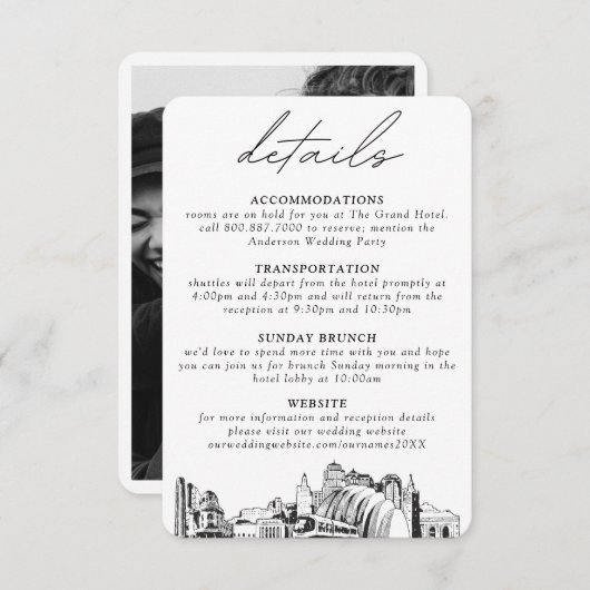 Kansas City bruiloft verticale details Informatiekaartje (Voorkant / Achterkant)