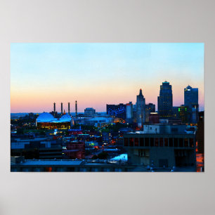 Kansas City centrum bij zonsondergang Poster