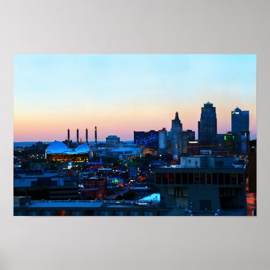 Kansas City centrum bij zonsondergang Poster (Voorkant)