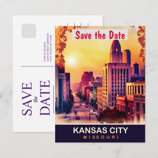 Kansas City Downtown, Reizen Briefkaart, Save The Date (Voorkant / Achterkant)