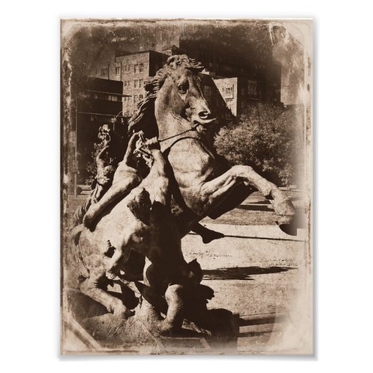 Kansas City Fontain Sepia Grunge Foto Afdruk (Voorkant)