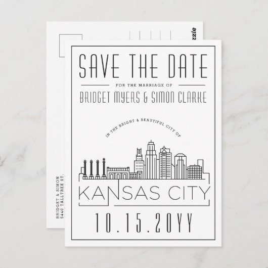 Kansas City | Gestileerde skyline De datum opslaan Briefkaart (Voorkant / Achterkant)