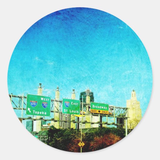Kansas City Highway Ronde Sticker (Voorkant)