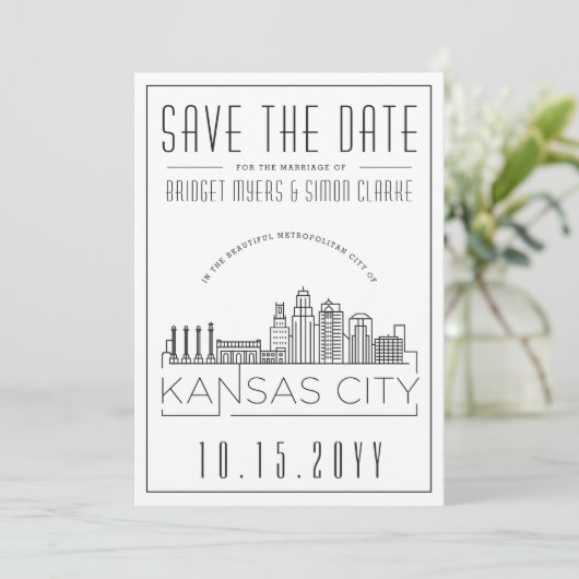 Kansas City Huwelijk Stijl Save the Date Kaart (Staand voorkant)