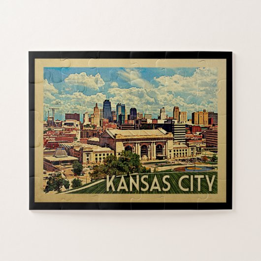 Kansas City Jigzaag Puzzle Missouri Vintage Travel Legpuzzel (Horizontaal)