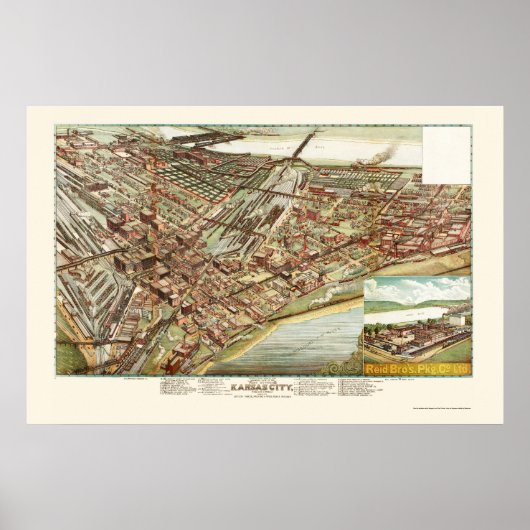Kansas City, KS Panoramic Map - 1895 Poster (Voorkant)