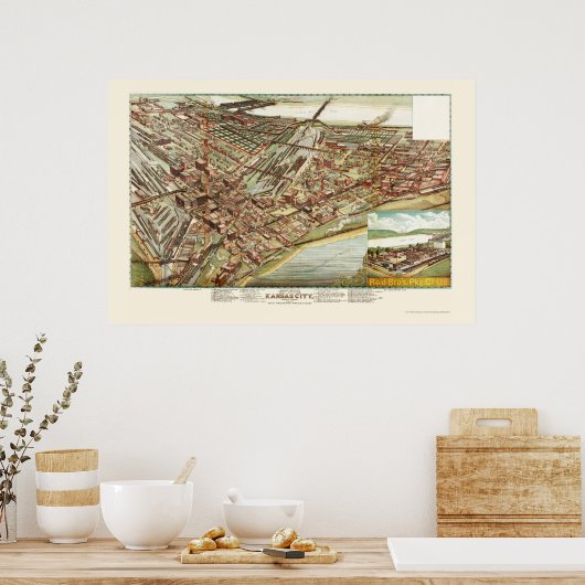Kansas City, KS Panoramic Map - 1895 Poster (Keuken)
