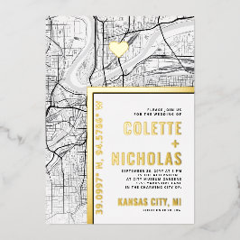 Kansas City Love Locator | Stad thema bruiloft Folie Uitnodiging