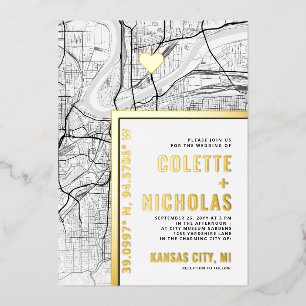 Kansas City Love Locator   Stad thema bruiloft Folie Uitnodiging