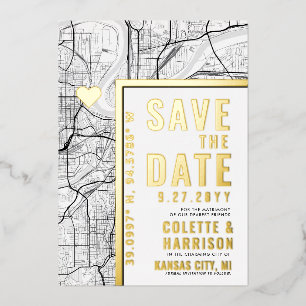 Kansas City Love Locator   Trouw Save the Date Folie Uitnodiging