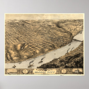 Kansas City Missouri 1869 Antiek Panorama Poster