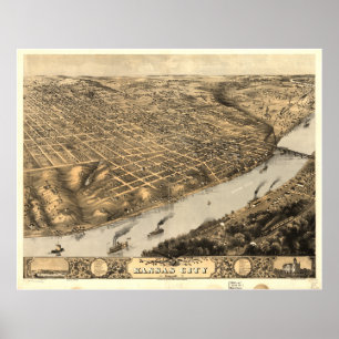 Kansas City Missouri 1869 Antiek Panorama Poster