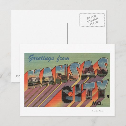 Kansas City, Missouri - Grote letterscènes Briefkaart (Voorkant / Achterkant)