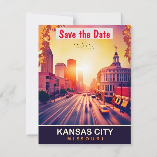 Kansas City, Missouri, Reizen Briefkaart, Save The Date (Voorkant)