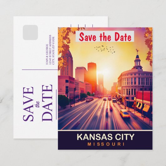 Kansas City, Missouri, Reizen Briefkaart, Save The Date (Voorkant / Achterkant)
