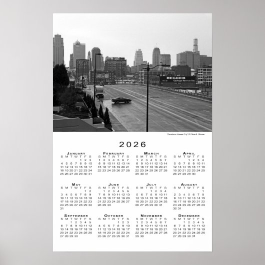 Kansas City, Missouri Skyline 2026 Kalender Poster (Voorkant)