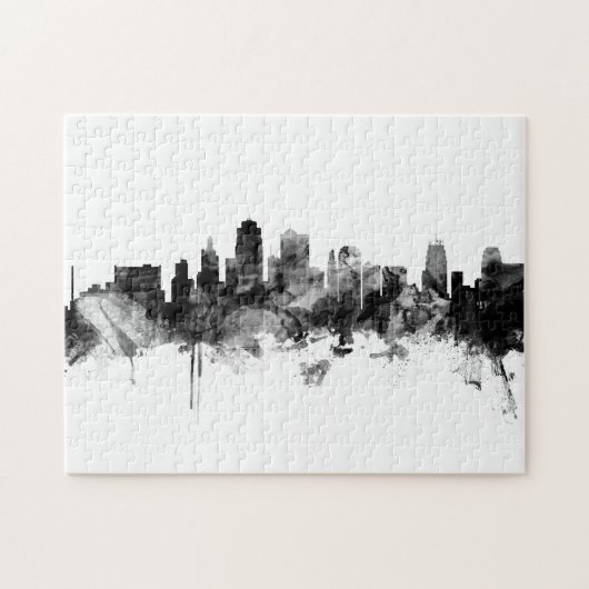 Kansas City Missouri Skyline Black White Legpuzzel (Horizontaal)