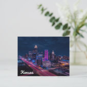 Kansas City Missouri Skyline Night Briefkaart (Staand voorkant)