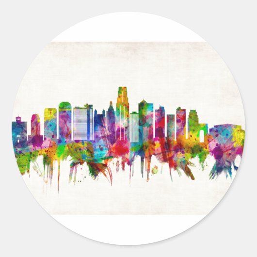 Kansas City Missouri Skyline Ronde Sticker (Voorkant)
