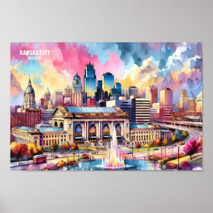 Kansas City Missouri USA Travel Places waterverf Poster