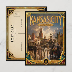Kansas City Missouri Vintage Art Deco Gouden Tijdp Briefkaart
