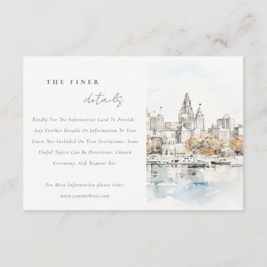 Kansas City Missouri Waterverf Wedding Details Informatiekaartje (Voorkant)