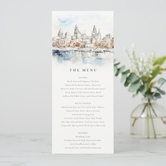 Kansas City Missouri Waterverf Wedding Menu Kaart (Staand voorkant)