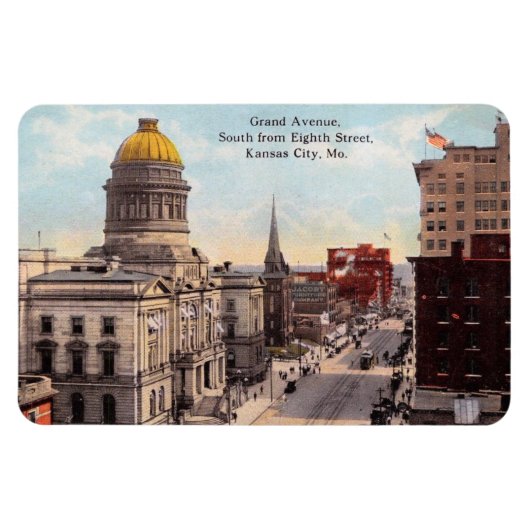 Kansas City MO, Grand Ave., 1911  Briefkaart Magneet (Horizontaal)