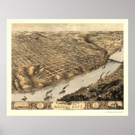 Kansas City, MO Panoramic Map - 1869 Poster (Voorkant)