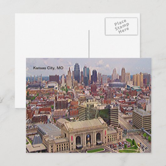 Kansas City, MO Skyline Memorial Liberty Area Briefkaart (Voorkant / Achterkant)