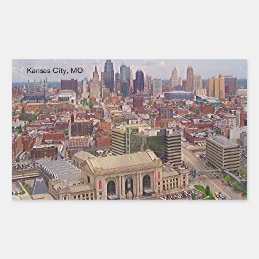 Kansas City, MO Skyline Memorial Liberty Area Rechthoekige Sticker (Voorkant)