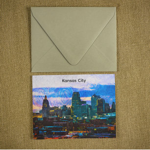 Kansas City Oil Paint Panorama Uitzicht Vintage Briefkaart