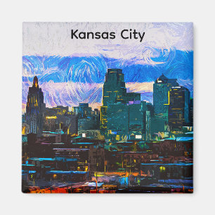 Kansas City Oil Paint Panorama Uitzicht Vintage Magneet