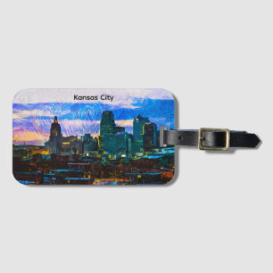 Kansas City olieverf panoramaweergave vintage Bagagelabel