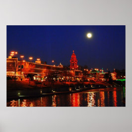 Kansas City Plaza licht onder een volle maan Poster