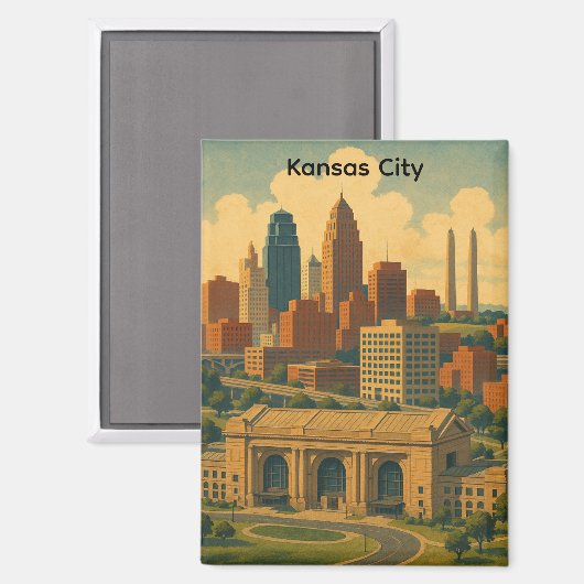 Kansas City Silhouette Skyline Magneet (Voorkant / Achterkant)