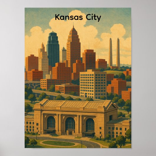  Kansas City Silhouette Skyline Poster (Voorkant)