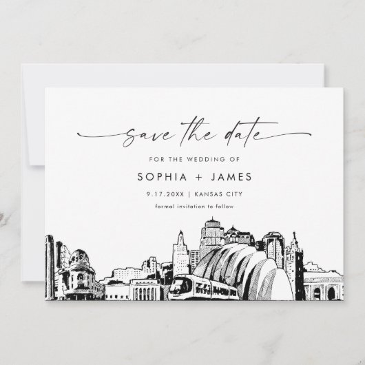 Kansas City Skyline Bruiloft Save the Date Kaart (Voorkant)