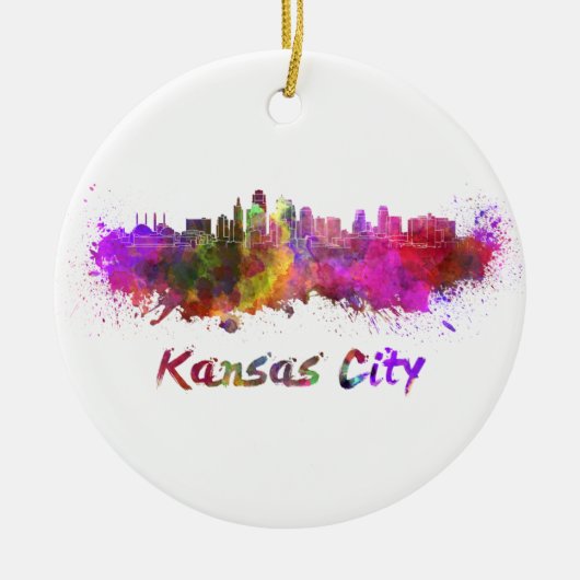 Kansas City skyline in watercolor Keramisch Ornament (Voorkant)