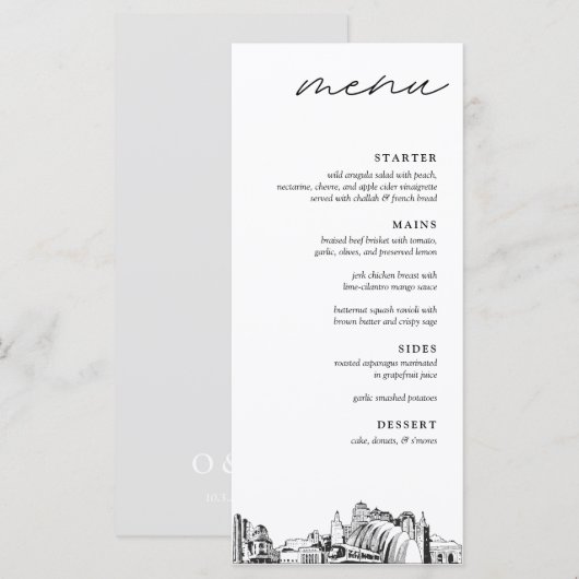 Kansas City Skyline Modern Huwelijksdiner Menu (Voorkant / Achterkant)