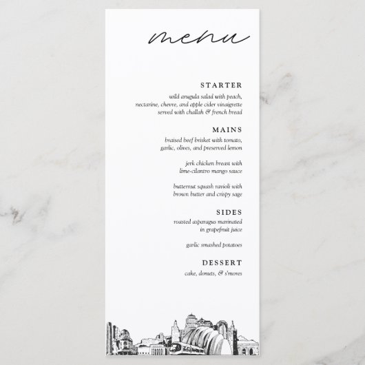Kansas City Skyline Modern Huwelijksdiner Menu (Voorkant)
