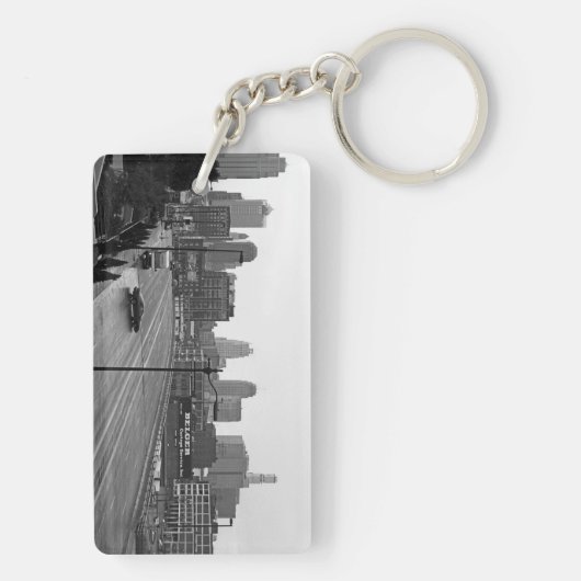 Kansas City Skyline, zwart-wit foto Sleutelhanger (achterkant)