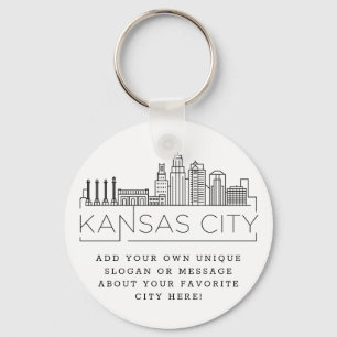 Kansas City Stylized Skyline   Aangepaste slogan Sleutelhanger
