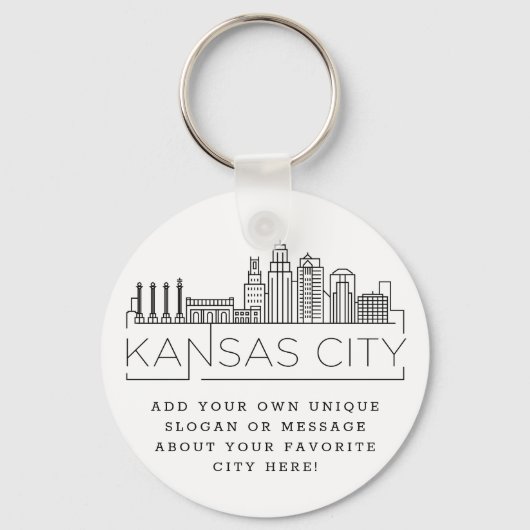Kansas City Stylized Skyline | Aangepaste slogan Sleutelhanger (Voorkant)