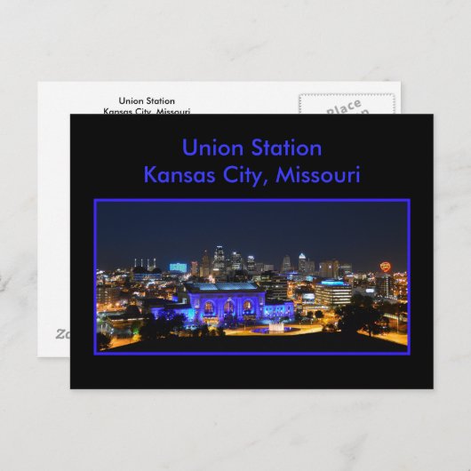 Kansas City Union Station in het blauw Briefkaart (Voorkant / Achterkant)