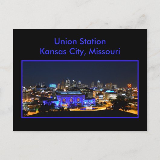 Kansas City Union Station in het blauw Briefkaart (Voorkant)