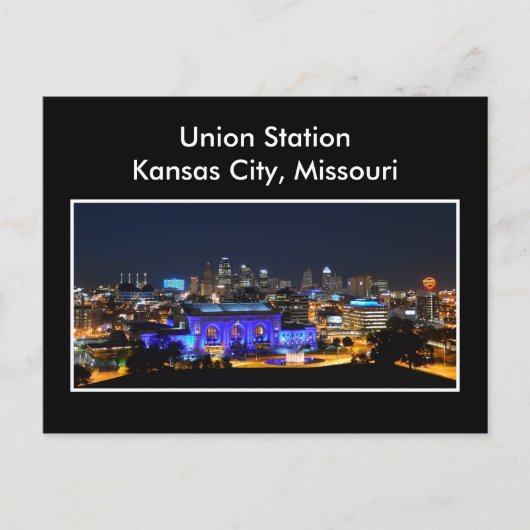 Kansas City Union Station in het blauw Briefkaart (Voorkant)