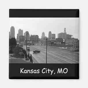 Kansas City Urban Skyline, Black and White Photo Magneet