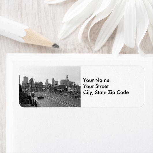 Kansas City Urban Skyline, zwart-wit Foto Etiket (Insitu)